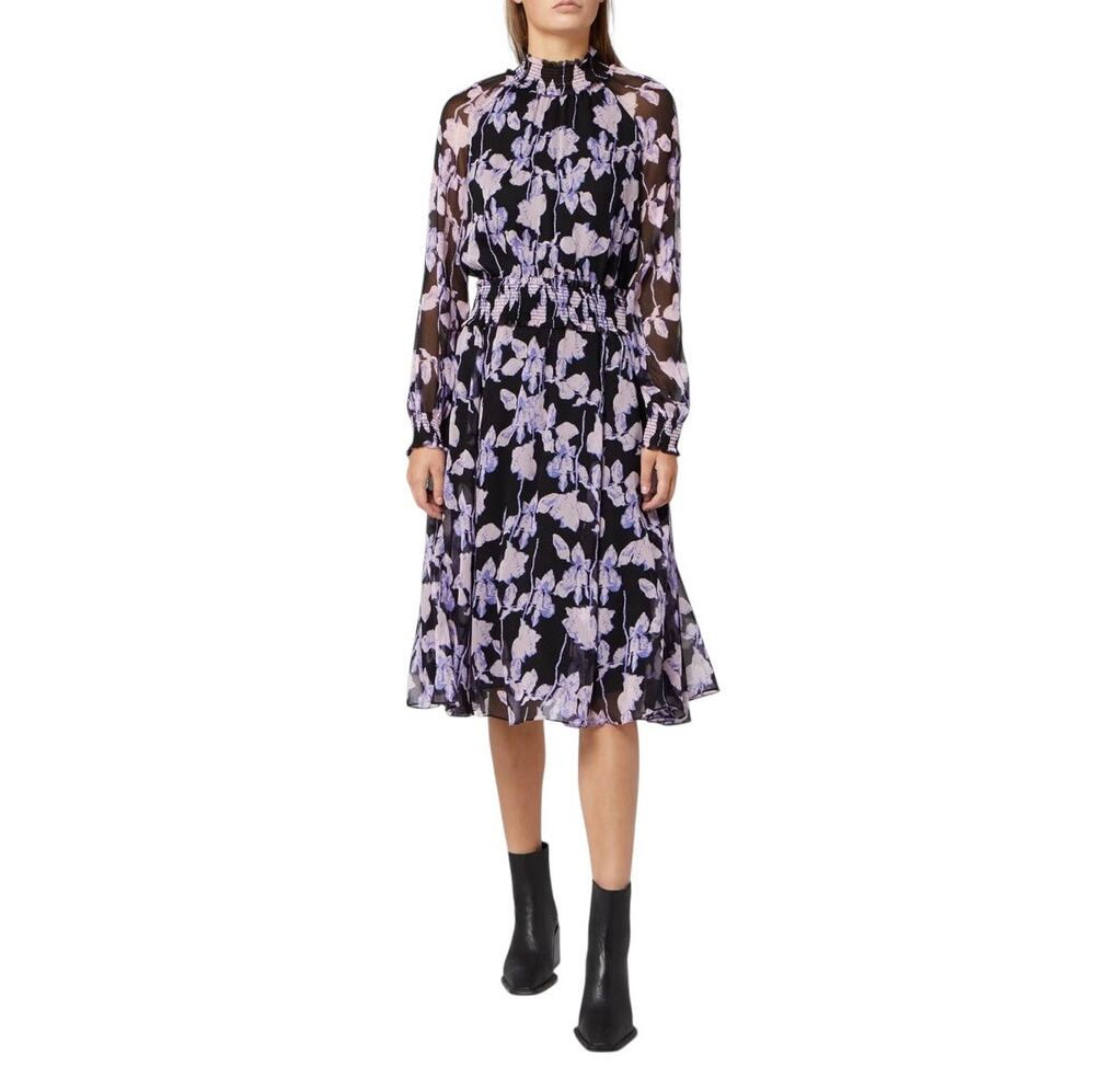 Diane Von Furstenberg Athena Black Purple Floral Printed Silk Midi Dress Size XS